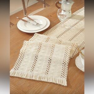 Boho Crochet Style Table Runner | Beige Neutral Farmhouse Decor